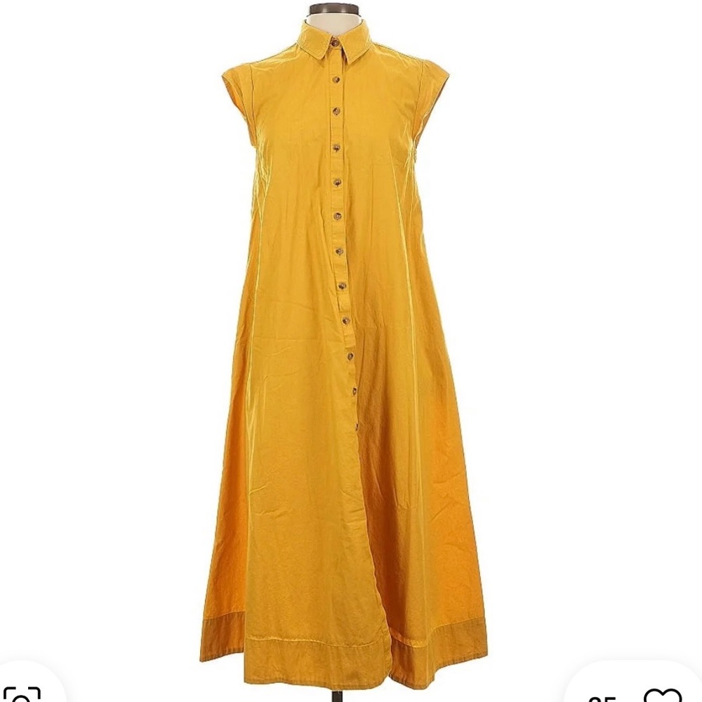 Anthropologie Mustard Midi Dress with Button-Front